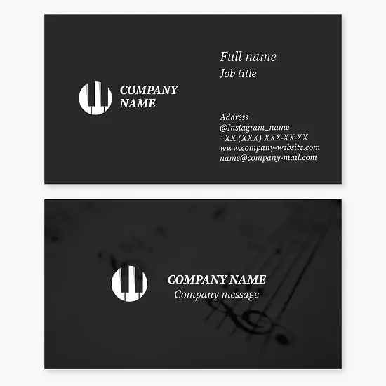Piano key business card template. Classical music. Sheet music.