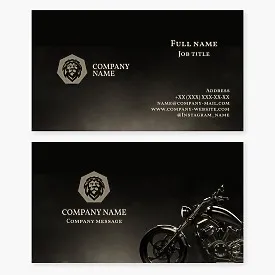 Business card template. Motorcycle, lion.