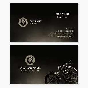 Business card template. Motorcycle, lion.