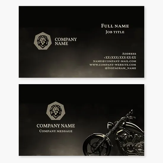 Business card template. Motorcycle, lion.