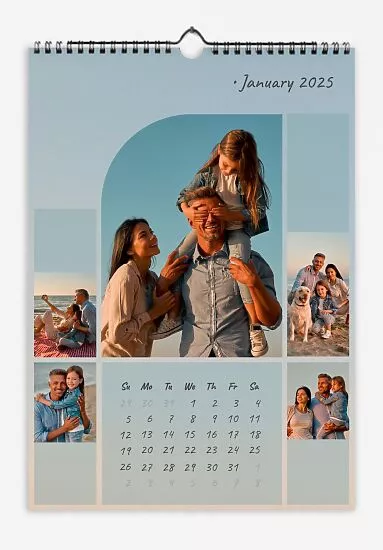 Calendar template Family near the sea at sunset