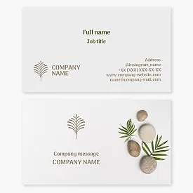 Palm leaf and stone business card template. Spa salon.