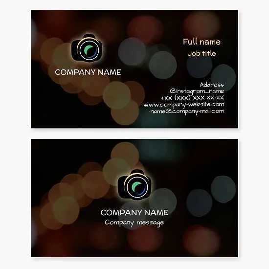 Camera | Bokeh effect | Business card template with photo