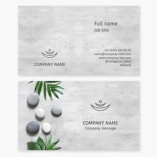 Business card template. Spa salon. Jumping man. Balance and stability. Stones and plants.