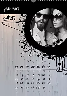 Calendar template Eccentric newlywed couple in love with ink drips