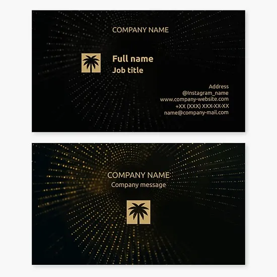 Business card template with an abstract design and a palm tree logo. Suitable for a party, nightclub, or event studio.