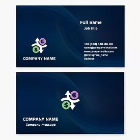 Business card template. Currency exchange. Buying and selling foreign currency in cash. Exchange offices, automated exchange offices.