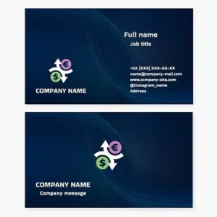 Business card template. Currency exchange. Buying and selling foreign currency in cash. Exchange offices, automated exchange offices.