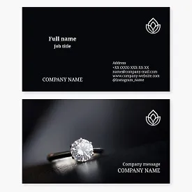 Jewelry business card template: diamond rings. Flower. Jewelry store, workshop.