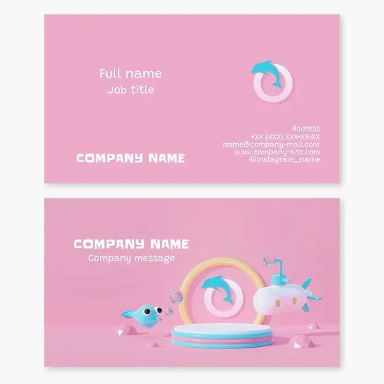 Business card template. Water park. Seaside recreation products. Joy, freedom, connection with the water. Letter O.