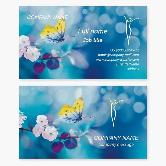 Business card template Woman, butterfly. spring