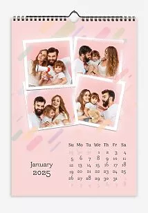 Calendar template Young family on a pink background