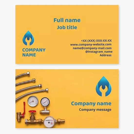 Business card template Water supply, plumbing, plumber, plumbing materials