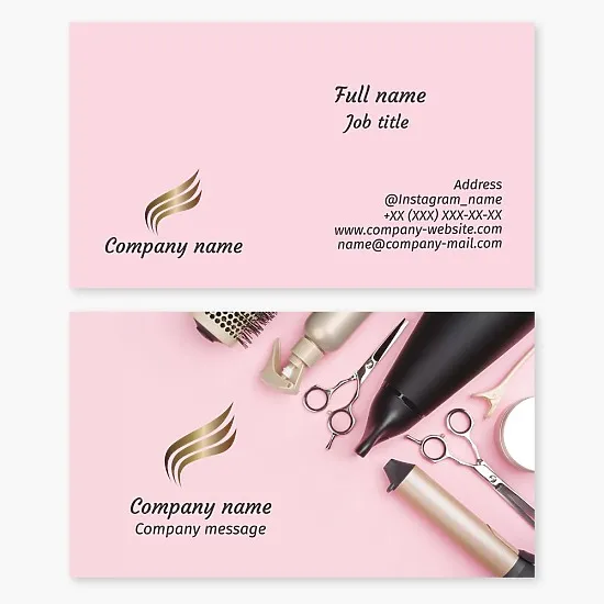Hairdresser business card template. A lock of hair.