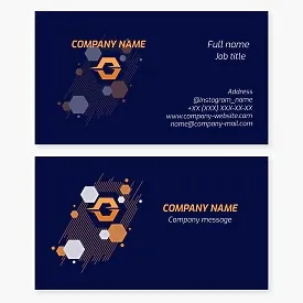 Business card template with company logo in hexagon shape. Flying nut. Mechanical engineering production.