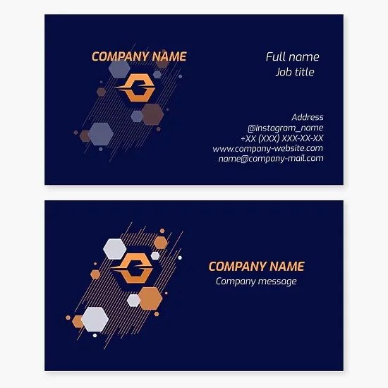 Business card template with company logo in hexagon shape. Flying nut. Mechanical engineering production.
