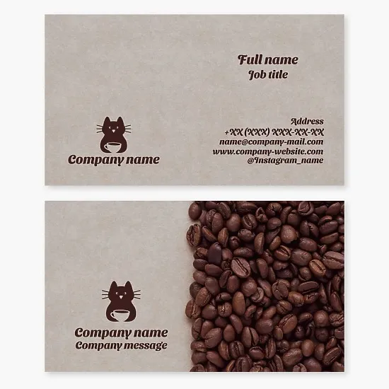 Business card template. Coffee shop, supply of coffee beans.