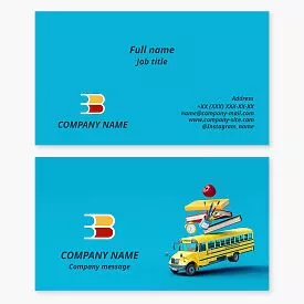 Business card template. School, school courses, school library. Teacher, tutor, methodologist.