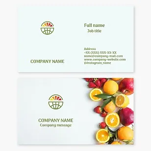 Business card template. Fruits and berries from all over the world.