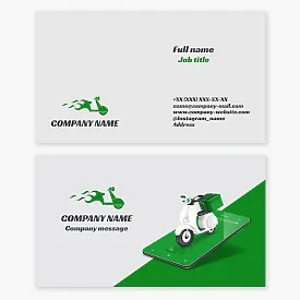Business card template. Scooter, fire. Small cargo delivery within the city.