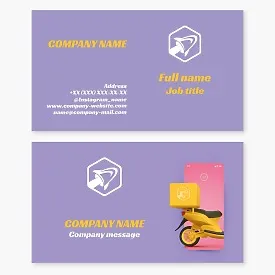 Business card template Rocket, food, document and small cargo delivery