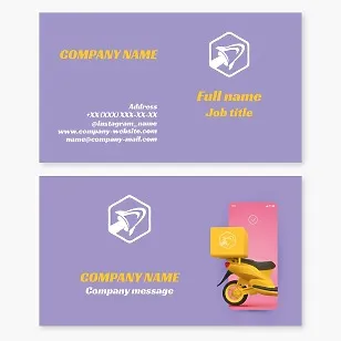 Business card template Rocket, food, document and small cargo delivery