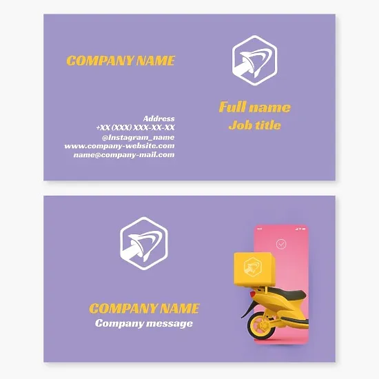 Business card template Rocket, food, document and small cargo delivery