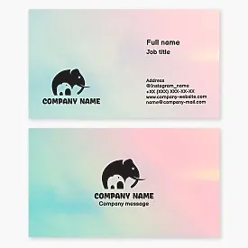 Business card template with elephant and baby elephant logo. Zoo, menagerie.