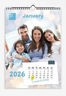 Family on different backgrounds with bokeh, with seasons icon and family members' birthdays.