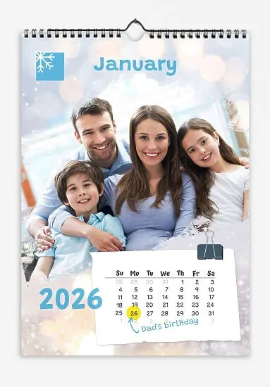 Family on different backgrounds with bokeh, with seasons icon and family members' birthdays.