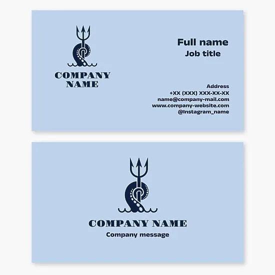 Business card template Octopus, trident, power, ocean, restaurant