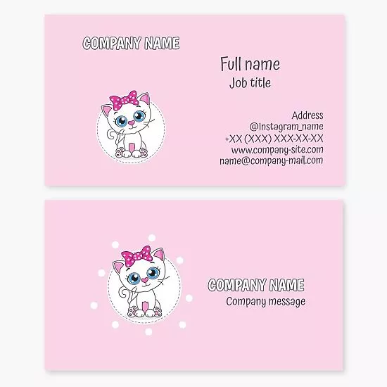 Pink Kitten Themed Business Card Template