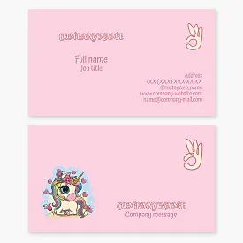 Business Card Template Kids Cartoon Hand, Ok, Unicorn