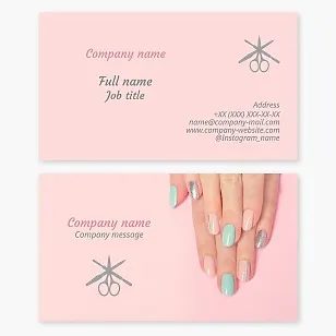 Business card template. Nail service. Manicure. Materials and tools for manicure.