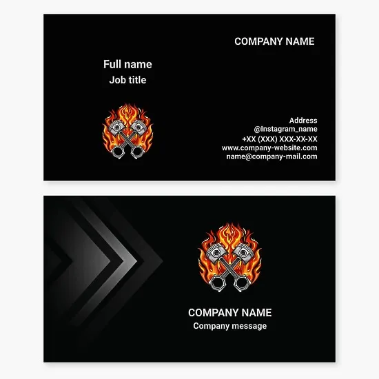 Automotive business card template with Piston logo. Car and motorcycle repair.