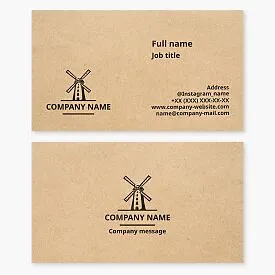 Windmill Business Card Template. Bakery, grain processing, grain storage, flour mill.