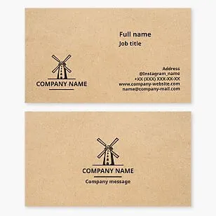 Windmill Business Card Template. Bakery, grain processing, grain storage, flour mill.