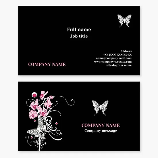 Business card template. Butterfly, flower. Beauty.