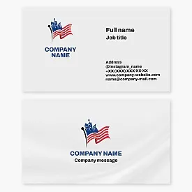 Cartoon city logo business card template with patriotic american flag