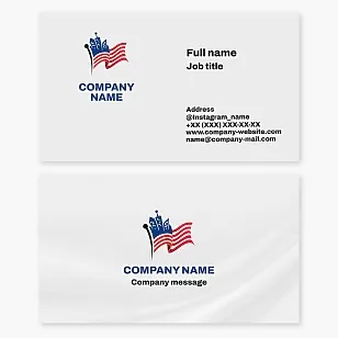Cartoon city logo business card template with patriotic american flag