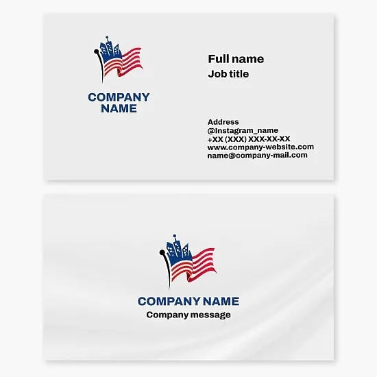 Cartoon city logo business card template with patriotic american flag