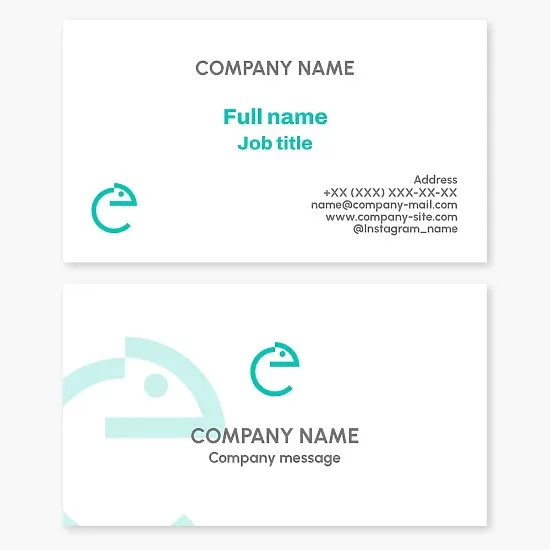 Business card template. Chameleon. Symbol of variability, adaptability, flexibility, patience, determination, and wisdom. Letter E.
