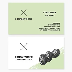 Tire service business card template: services and materials.