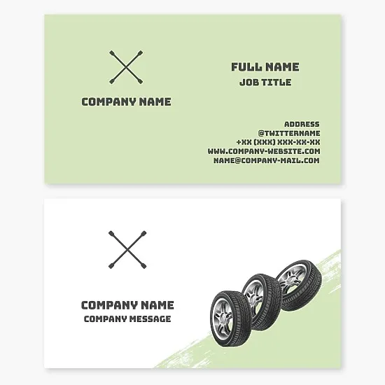 Tire service business card template: services and materials.