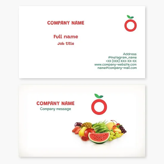 Fruit business card template. Fruits and berries.