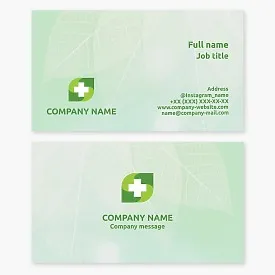 Business card template for healthcare. Green pharmacy. Natural cosmetics and pharmacy products.