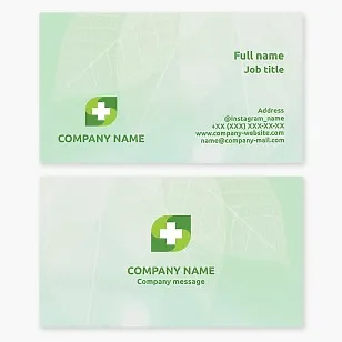 Business card template for healthcare. Green pharmacy. Natural cosmetics and pharmacy products.