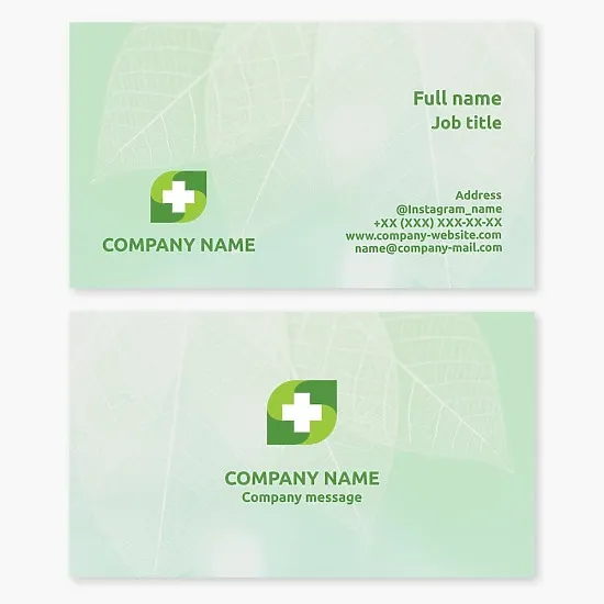 Business card template for healthcare. Green pharmacy. Natural cosmetics and pharmacy products.
