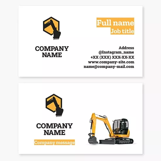 Excavator business card template