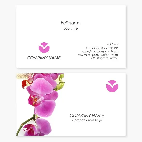 Business card template. Orchid. Letter V.